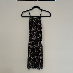 Astr Black and Cream Lace Backless Dress